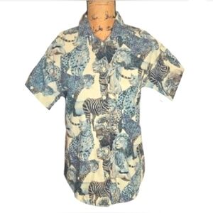 Women's Vintage Animal Print Short Sleeve Button Down Shirt